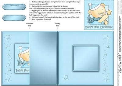 Cute Hunney Bear Robert has a Christmas Star - No-Hole Fold Back Card - Babys First Christmas