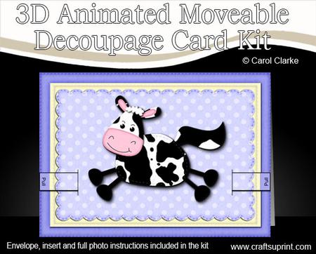 3D Milly Moo Cow Animated Moveable Decoupage Card Kit