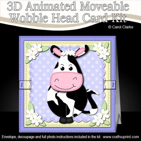3D Milly Moo Cow Animated Moveable Wobble Head Card Kit