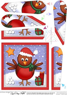 Xmas Robin Fan Pyramage Topper