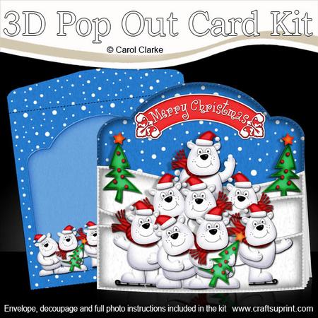 3D Xmas Polar Bear Tree Pop Out Card Kit