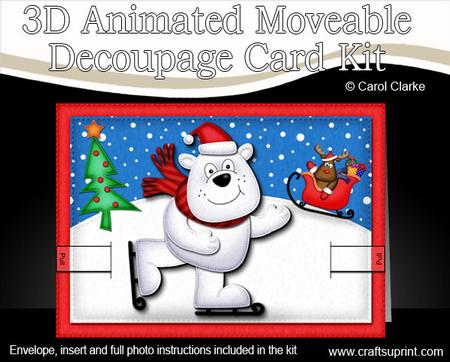 3D Xmas Skating Ben Polar Bear Animated Moveable Decoupage