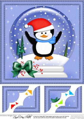 8 x 8 Xmas Peter Penguin Snowglobe Scalloped Corner