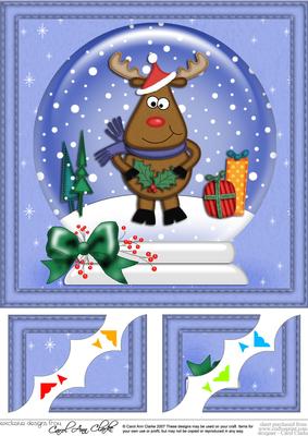 8 x 8 Xmas Rudolph Snowglobe Scalloped Corner