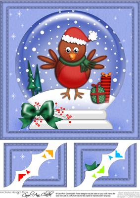 8 x 8 Xmas Robin Snowglobe Scalloped Corner