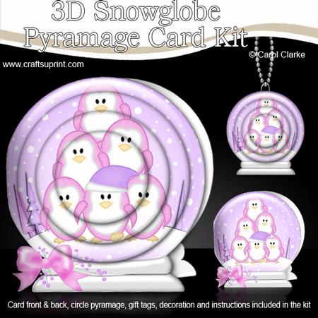 3D Xmas Penguin Tree Snowglobe Circle Pyramage Card Kit