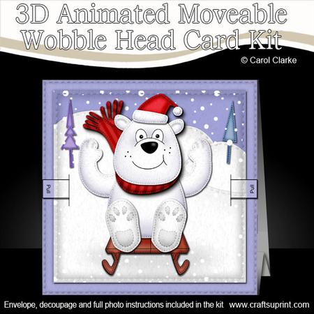 3D Sledging Polar Bear Animated Moveable Wobble Head Card