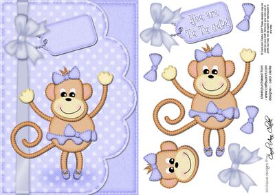 A5 Tu Tu Monkey Felties Scalloped Edge N 3D Decoupage