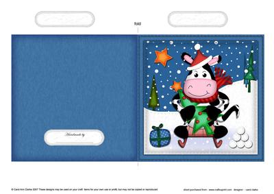 Xmas Milly Moo Cow Quick Cut and Fold Card