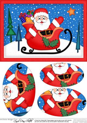 A5 Xmas Santa N Sleigh Oval Pyramage Topper