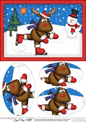 A5 Xmas Skating Rudolph Oval Pyramage Topper