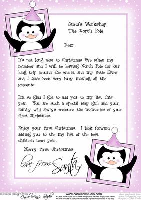 Baby Girl's 1st Letter from Santa