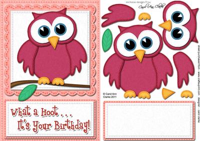 A5 What a Hoot Birthday Felties Quick Card N 3D Decoupage