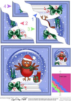 Xmas Robin Snowglobe Scallop Corner Side Stacker Topper