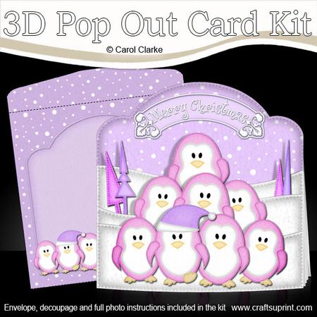 3D Xmas Penguin Tree Pop Out Card Kit