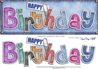 Large Dl Happy Birthday Denim Felties Quick Card 3D Decoupag