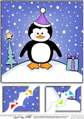 8 x 8 Cute Xmas Penguin Scalloped Corner Topper