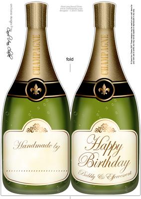 Large Dl Birthday Champagne Bottle Shaped Card