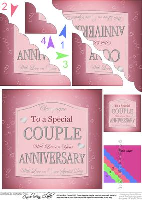Anniversary Pink Champers Label Scallop Corner Side Stacker