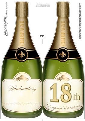 Large Dl 18th Champagne Bottle Shaped Card