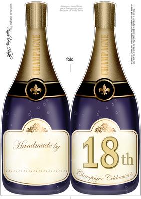Large Dl 18th Champagne Bottle Shaped Card