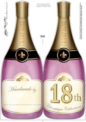 Large Dl 18th Champagne Bottle Shaped Card