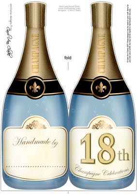 Large Dl 18th Champagne Bottle Shaped Card