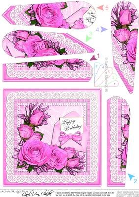 Birthday Roses Lace N Pearls Fan Pyramage Topper