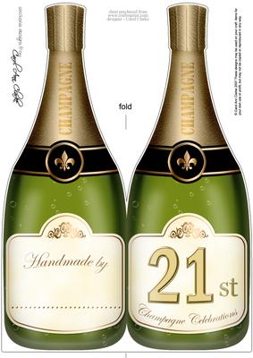 Large Dl 21st Champagne Bottle Shaped Card