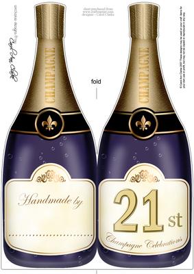 Large Dl 21st Champagne Bottle Shaped Card