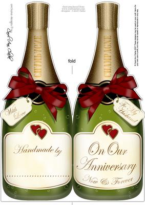 Large Dl Husband Anniversary Champagne Bottle Shaped Card
