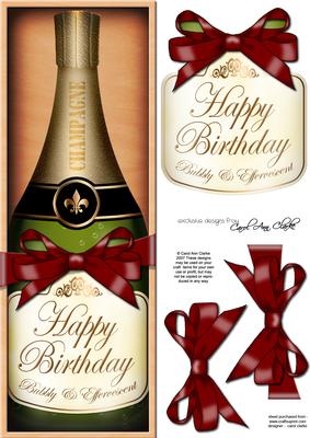 Large Dl Birthday Champers in a Box Quick Card 3D Decoupage