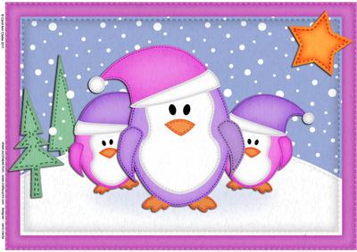 A4 Xmas Penguins Felties Card Topper
