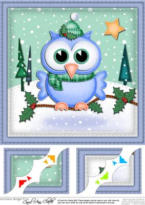 8 x 8 Xmas Little Hoot Owl Scalloped Corner Topper