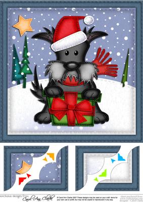 8 x 8 Xmas Hamish Scottie Dog Scalloped Corner Topper