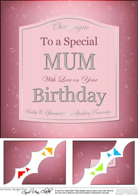 8 x 8 Mum Birthday Champers Label Scalloped Corner Topper