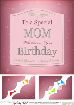 8 x 8 Mom Birthday Champers Label Scalloped Corner Topper