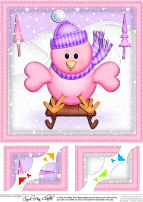 8 x 8 Xmas Little Birdie Scalloped Corner Topper