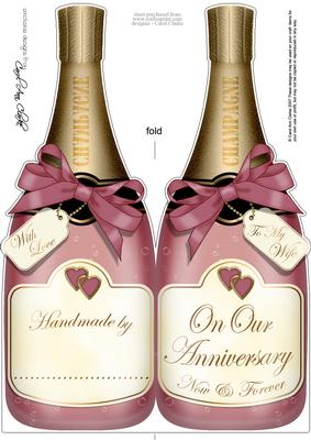 Large Dl Wife Anniversary Champagne Bottle Shaped Card