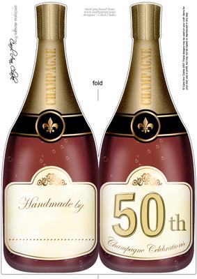 Large Dl 50th Champagne Bottle Shaped Card