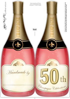 Large Dl 50th Champagne Bottle Shaped Card