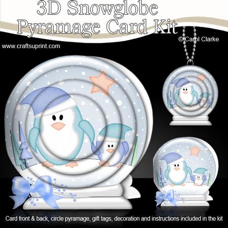 3D Xmas Penguins Snowglobe Circle Pyramage Card Kit
