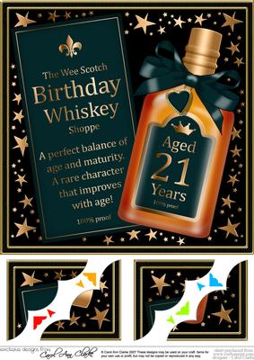 8 x 8 21st Birthday Whisky Scalloped Corner Topper