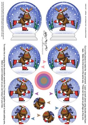 3D Xmas Rudolph Snow Globe Shaped Tree Decoration
