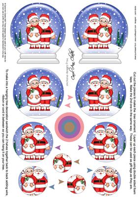 3D Xmas Mr N Mrs Claus Snow Globe Shaped Tree Decoration
