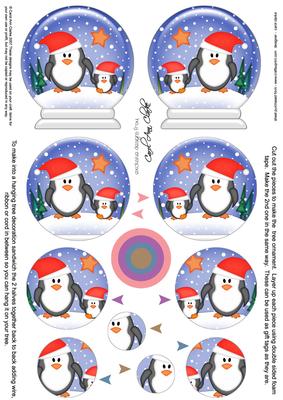3D Xmas Penguins Snow Globe Shaped Tree Decoration