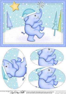 A5 Xmas Elephant Oval Pyramage Topper