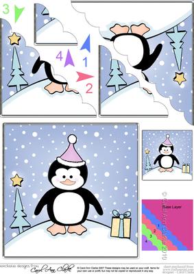 Cute Xmas Penguin Scallop Corner Side Stacker Topper
