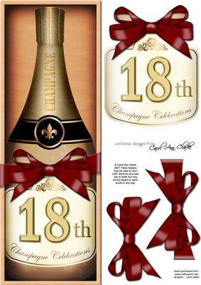Large Dl 18th Champers in a Box Quick Card 3D Decoupage