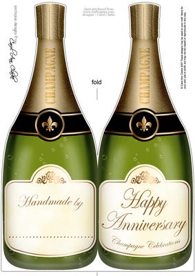 Large Dl Anniversary Champagne Bottle Shaped Card